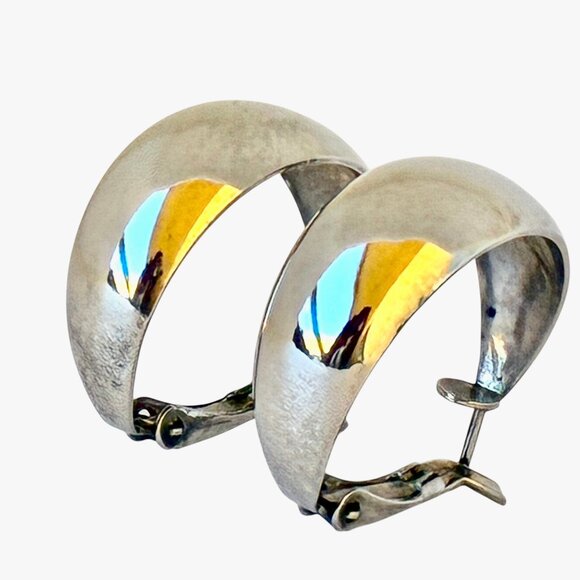 Silver-tone Hoop Earrings Leverback for Pierced Ears - Picture 11 of 13